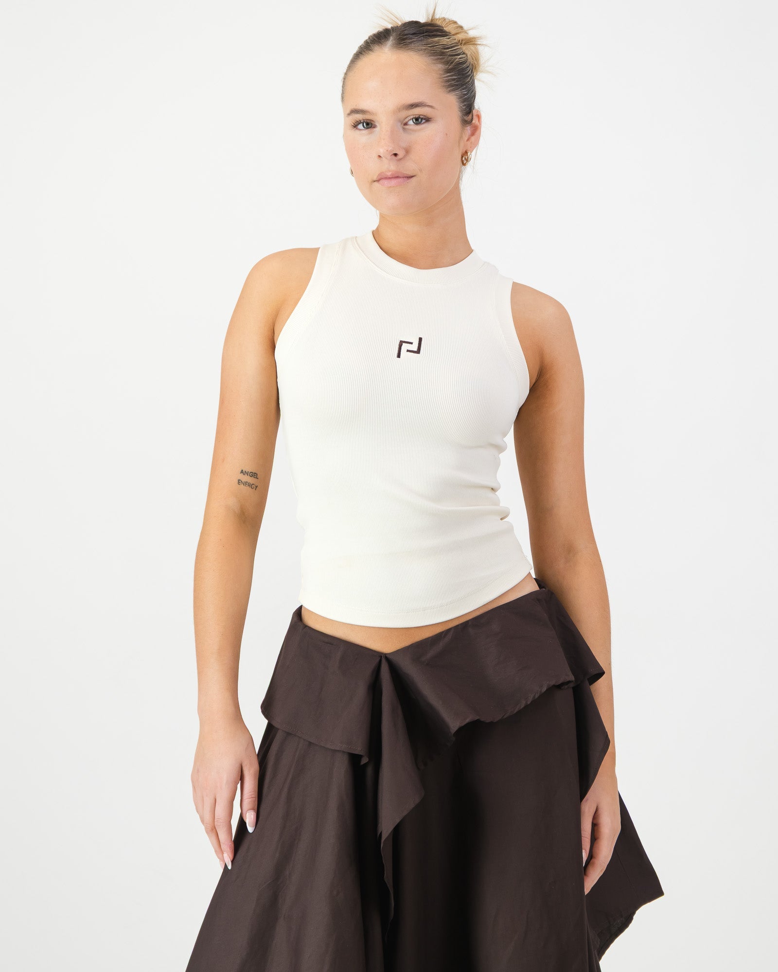 Logo Tank - Cream with Brown Embroidery