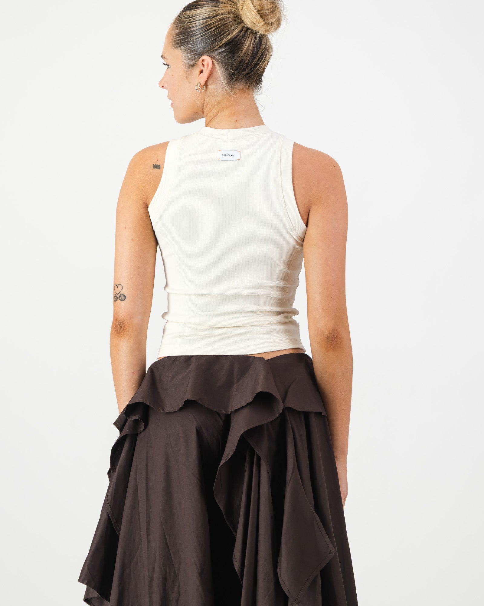 Logo Tank - Cream with Brown Embroidery